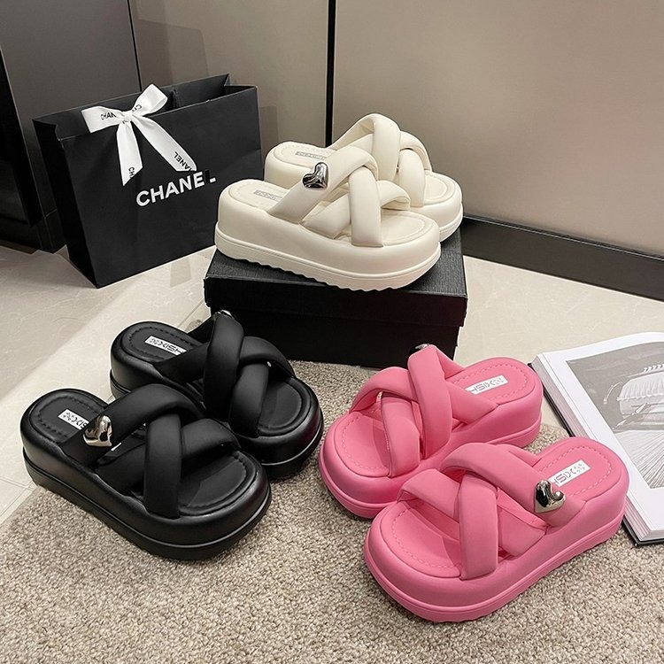 여름 새 스타일 여성 슬리퍼 야외 크로스 두꺼운 밑창 비치 샌들 캐주얼 플랫폼 여성 신발