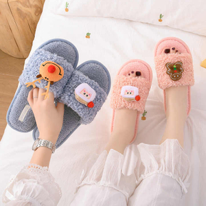 크리스마스 겨울 새 면화 귀여운 곱슬 모피 만화 슬리퍼 여성의 집 따뜻한 플러시 