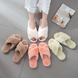 모피 여성 겨울 여성 따뜻한 슬리퍼 캔디 컬러 실내 야외 홈 슬리퍼 착용 두꺼운 레저 패션 크로스 코튼 