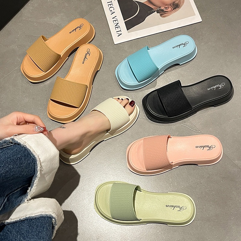 2024 뉴 여름 슬라이드 슬리퍼 여성 패션 샌들 두꺼운 밑창 웨지 힐 비치 슬리퍼