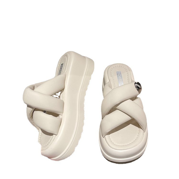 여름 새 스타일 여성 슬리퍼 야외 크로스 두꺼운 밑창 비치 샌들 캐주얼 플랫폼 여성 신발