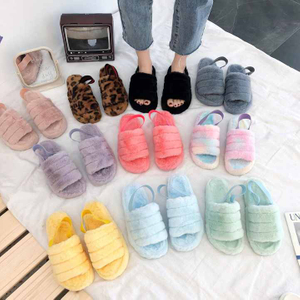 가을 겨울 플러시 여성 샌들 부드럽고 편안한 캐주얼 모든 일치하는 스트랩 홈 슬리퍼 야외 플랫 미끄럼 방지 