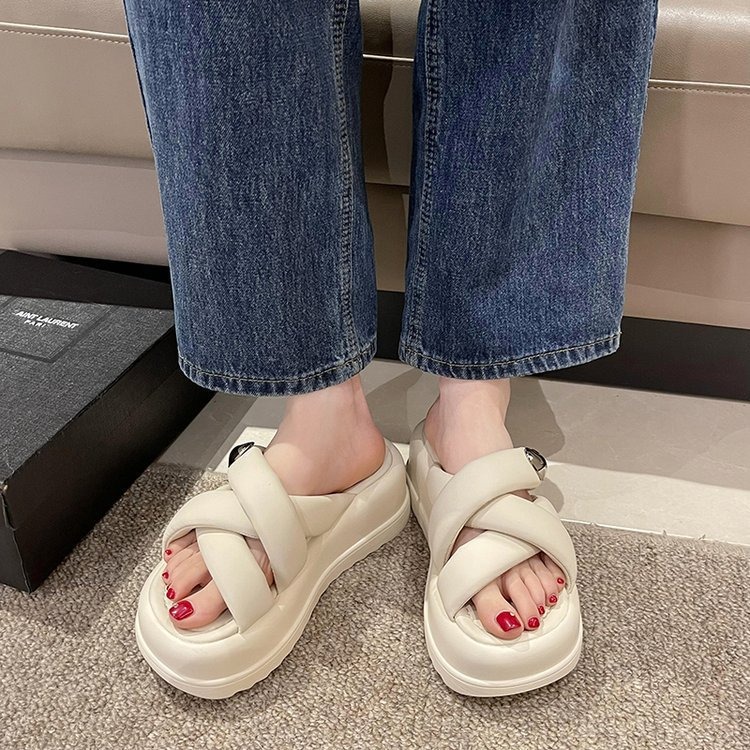 여름 새 스타일 여성 슬리퍼 야외 크로스 두꺼운 밑창 비치 샌들 캐주얼 플랫폼 여성 신발