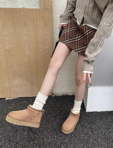 여성용 발목 높이 스노우 부츠 스웨이드 겨울 스노우 부츠 메모리 폼 인조 양가죽 모피 