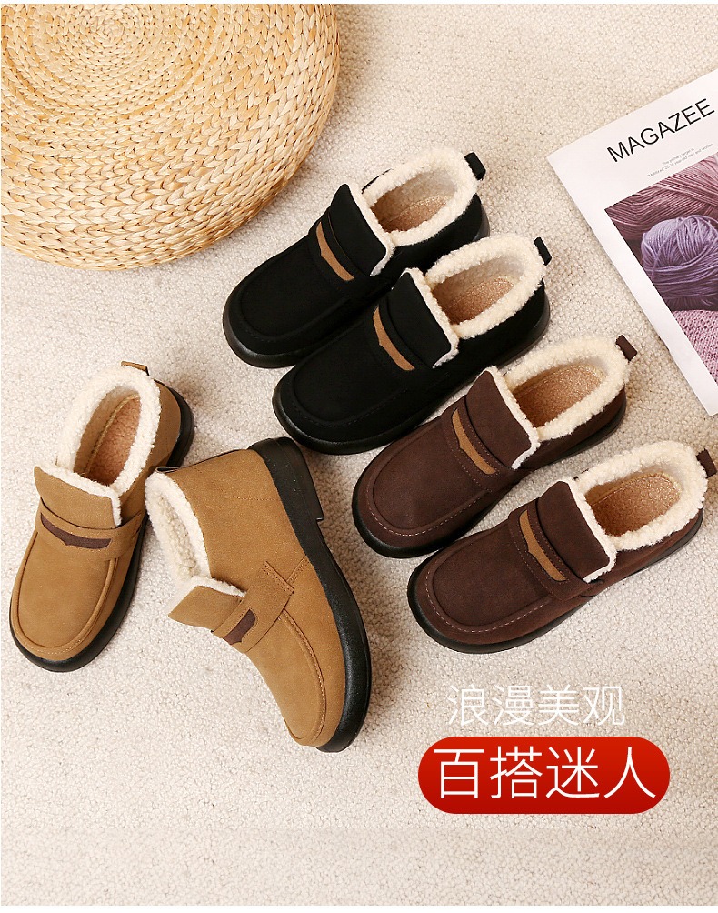 여성 플랫 라운드 발가락 캐주얼 여성 스니커즈 슬립 온 로퍼 겨울 모피 레트로 슬립 새 신발