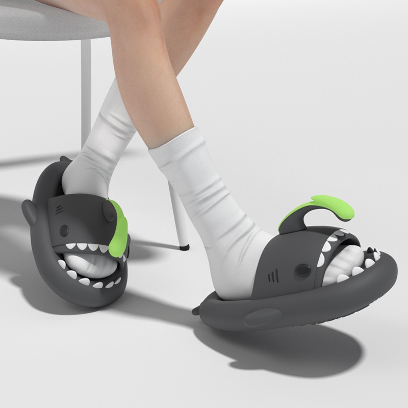 4cm 두꺼운 단독 상어 슬리퍼 여성 커플의 실내 및 실외 랜턴 물고기 슬리퍼 남자의 미끄럼 방지 홈 쿨 2024 여름