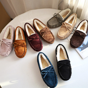 여성 캐주얼 플랫 신발 여성 모카신 소프트 로퍼 패션 컴포트 따뜻한 플러시 보우 슬립 여성 면화 신발
