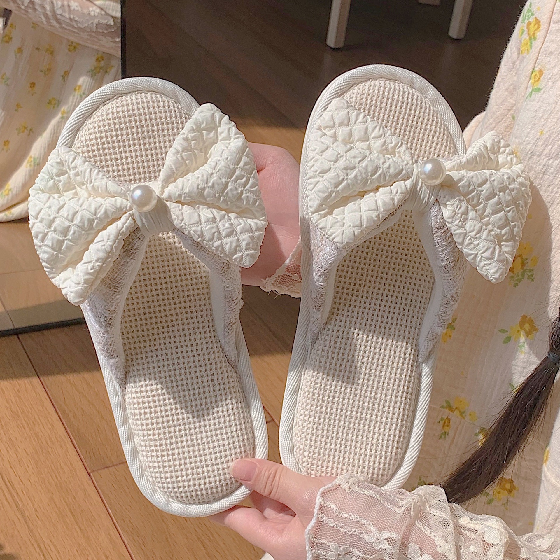 스위트 보우 린넨 슬리퍼,도매 린넨 슬리퍼,사계절 린넨 슬리퍼,홈 린넨 슬리퍼,부드러운 바닥재 린넨 슬리퍼