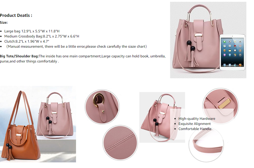 숙녀 3 PC 가방, 유명 브랜드 어깨 가방, 여자 PU 핸드백, 숙녀 술 토트, 여자 어깨 가방