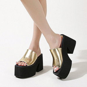 패션 방수 플랫폼 물고기 입 가죽 하이힐 샌들 여름 여성 슬리퍼