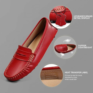 여자 클래식 안락함 가죽 페니 로퍼 캐주얼 슬립 온 경량 걷는 아파트 운전 mocs 보트 슈즈