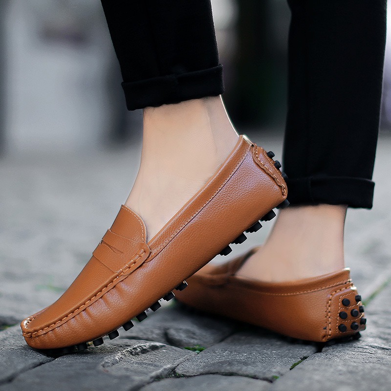 정품 가죽 남성 캐주얼 신발 럭셔리 브랜드 남성 로퍼 모카신 통기성 슬립 블랙 드라이빙 슈즈