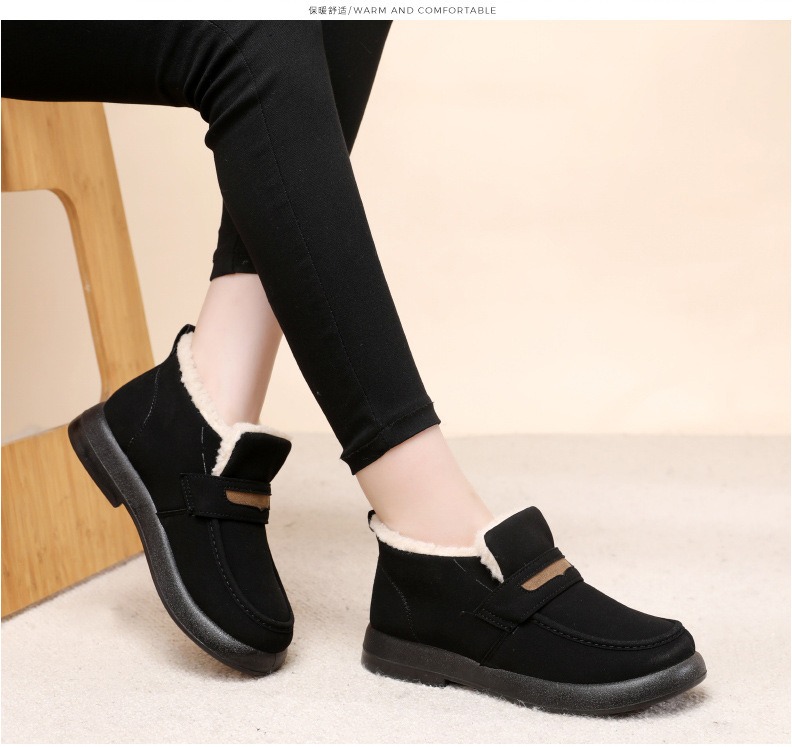 여성 플랫 라운드 발가락 캐주얼 여성 스니커즈 슬립 온 로퍼 겨울 모피 레트로 슬립 새 신발