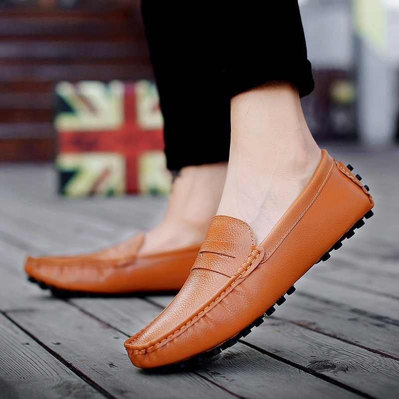 정품 가죽 남성 캐주얼 신발 럭셔리 브랜드 남성 로퍼 모카신 통기성 슬립 블랙 드라이빙 슈즈