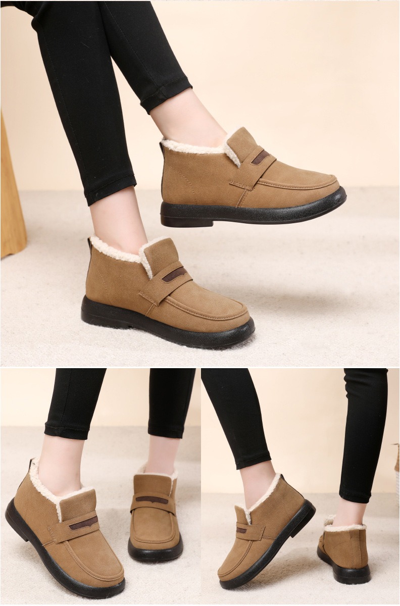 여성 플랫 라운드 발가락 캐주얼 여성 스니커즈 슬립 온 로퍼 겨울 모피 레트로 슬립 새 신발