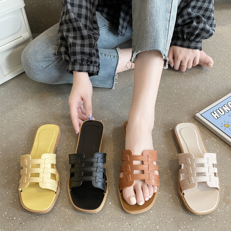 여름 슬리퍼 여성 플랫 럭셔리 야외 비치 플립 플롭 여성 샌들 트렌드 브랜드 디자인 슬라이드 신발 여성용