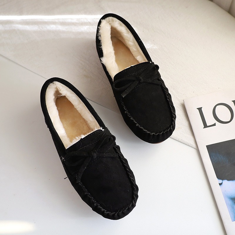 여성 캐주얼 플랫 신발 여성 모카신 소프트 로퍼 패션 컴포트 따뜻한 플러시 보우 슬립 여성 면화 신발