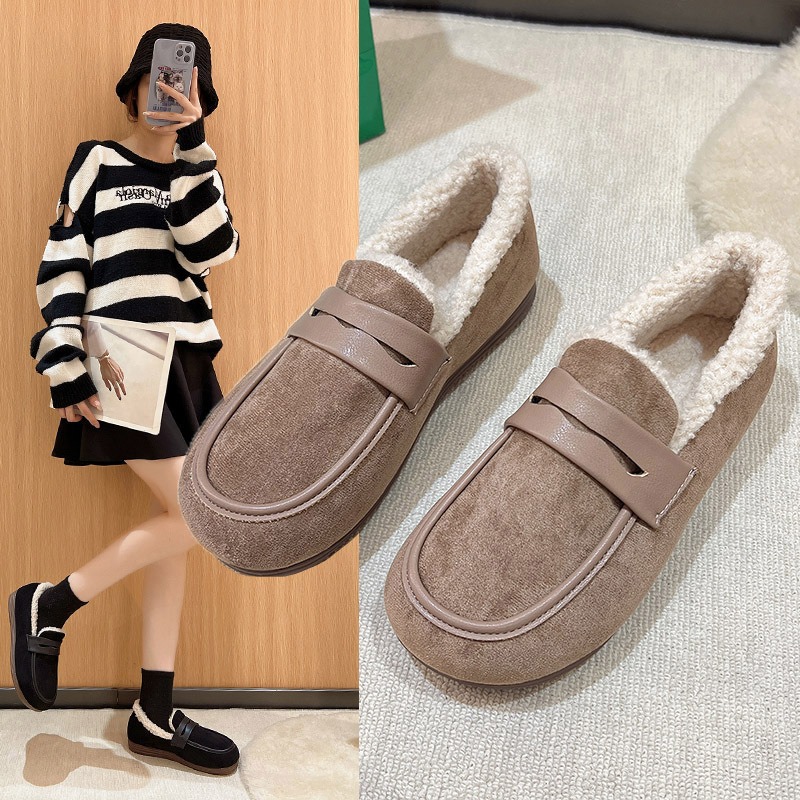 겨울 여성 신발 짧은 봉제 야외 봉제 슬립 온 캐주얼 여성 미끄럼 방지 바닥 모카신 여성 편안한 플랫 로퍼