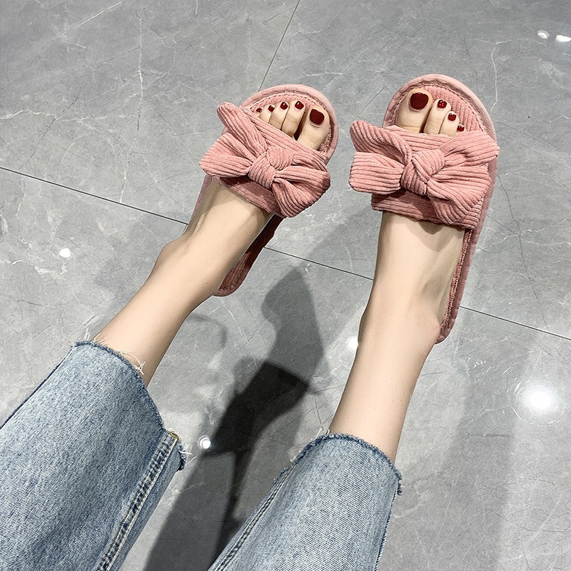 도매 봄과 가을 여성 패션 트렌드 편안한 활 플랫 슬리퍼 홈 패브릭 슬리퍼