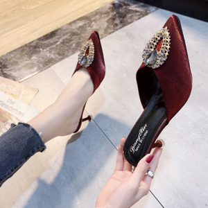 여름 라인 석 굽 슬링 백 펌프 여성 우아한 지적 발가락 발 뒤꿈치 사무실 레이디 스틸레토 신발